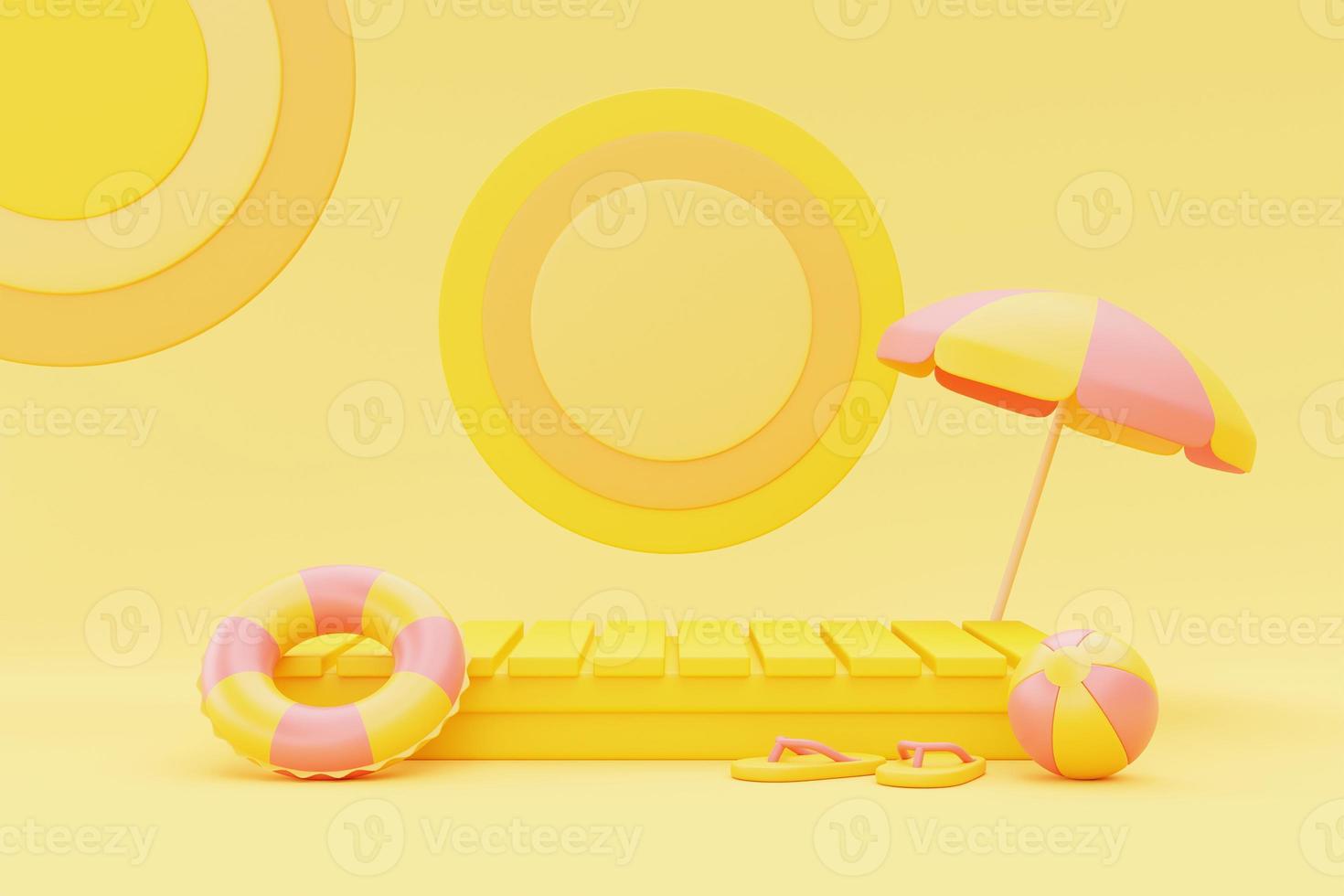 summer display with summer elements,3d rendering. photo