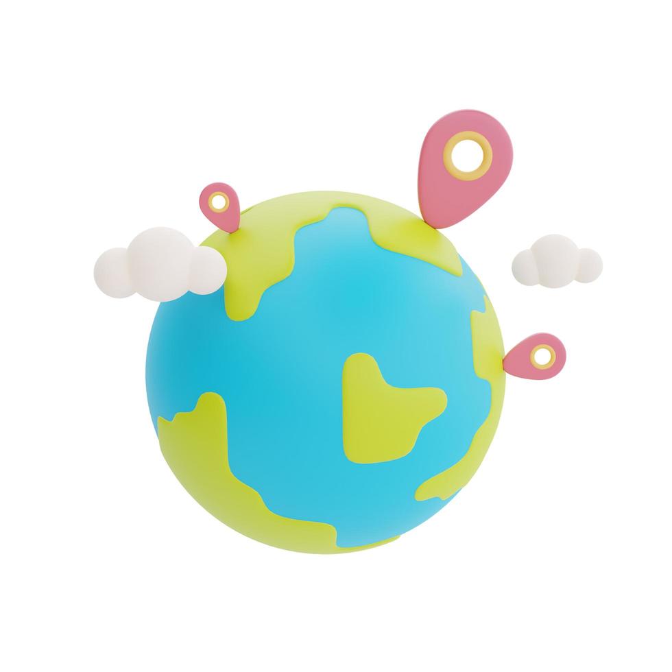 Globe with location pin isolated on light background, holiday vacation, Time to travel, 3d rendering photo
