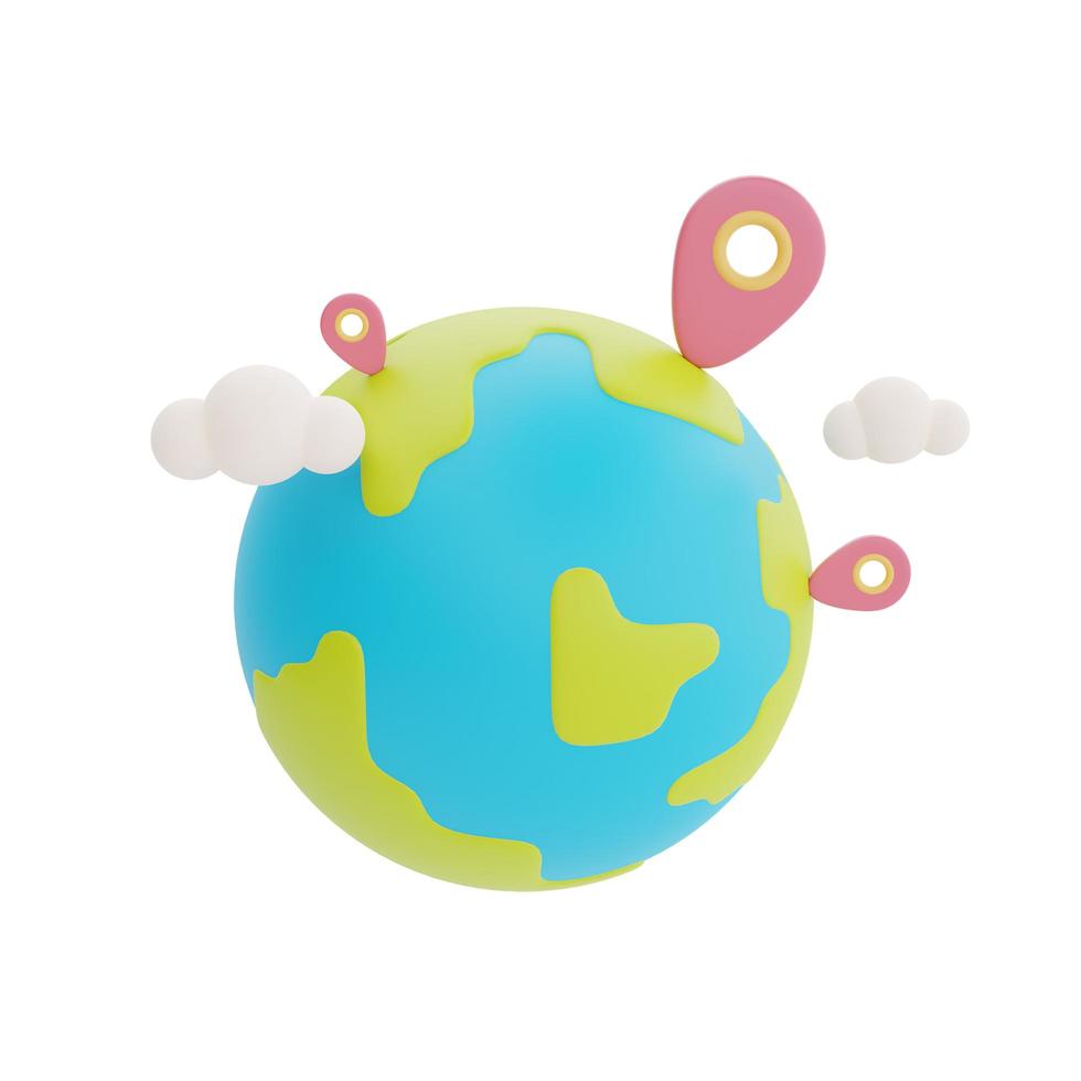 Globe with location pin isolated on light background, holiday vacation, Time to travel, 3d rendering photo