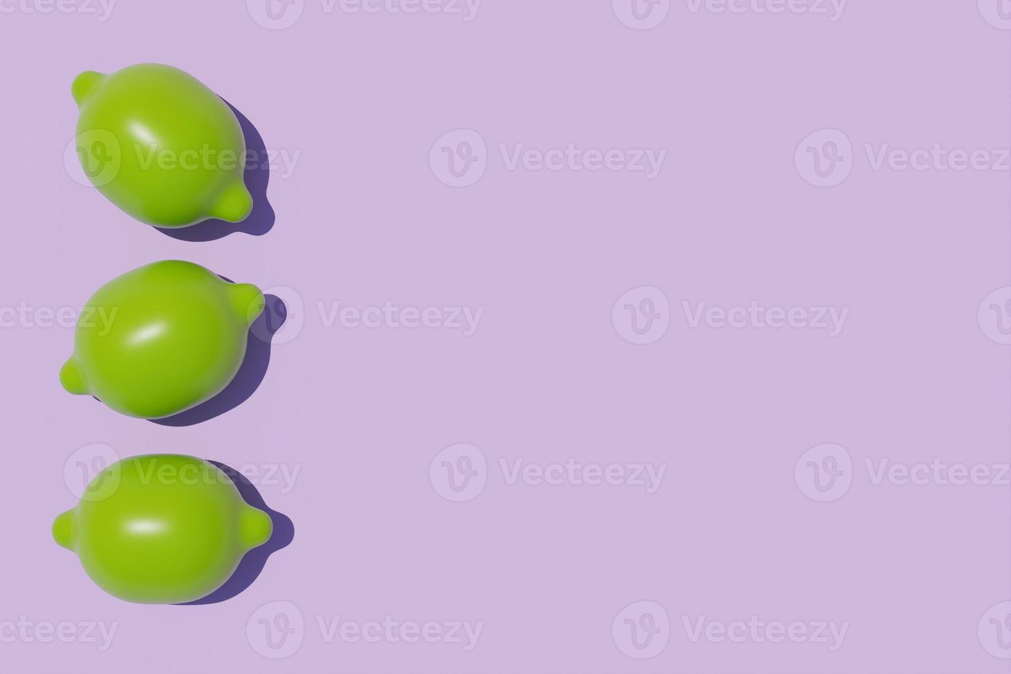 Slice of lemon isolate on purple background, Summer time concept, 3d rendering. photo