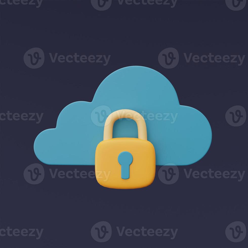 3d render of blue cloud symbol with padlock isolated on dark background,Cloud storage technology,minimal style. photo
