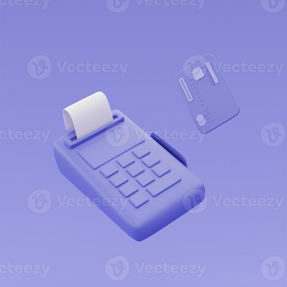 3d purple credit card reader,cash register,Online shopping concept,minimal style,3d rendering. photo
