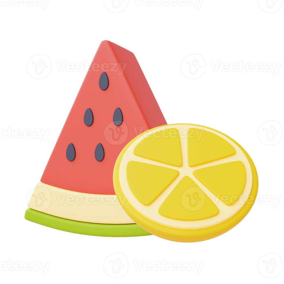 watermelon and orange isolate on white background,summer fruits,3d rendering. photo