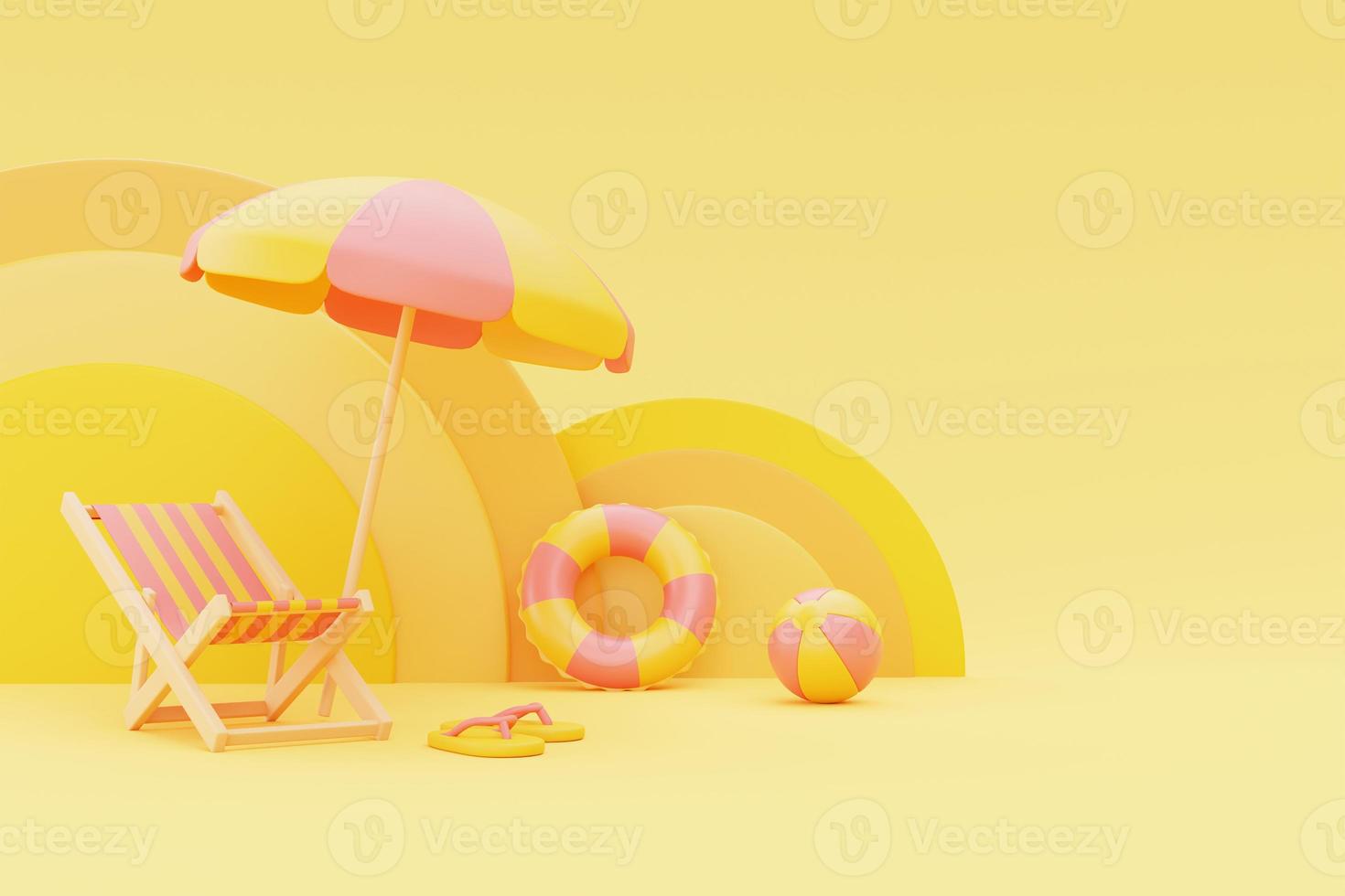 summer display with beach chair,umbrella and summer elements,3d rendering. photo