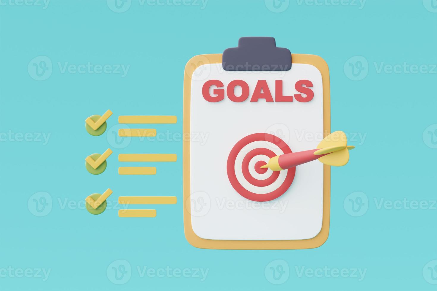 Red target and arrow on clipboard with checklist,Achieving the goal,success business strategy concept,minimal style,3d rendering. photo