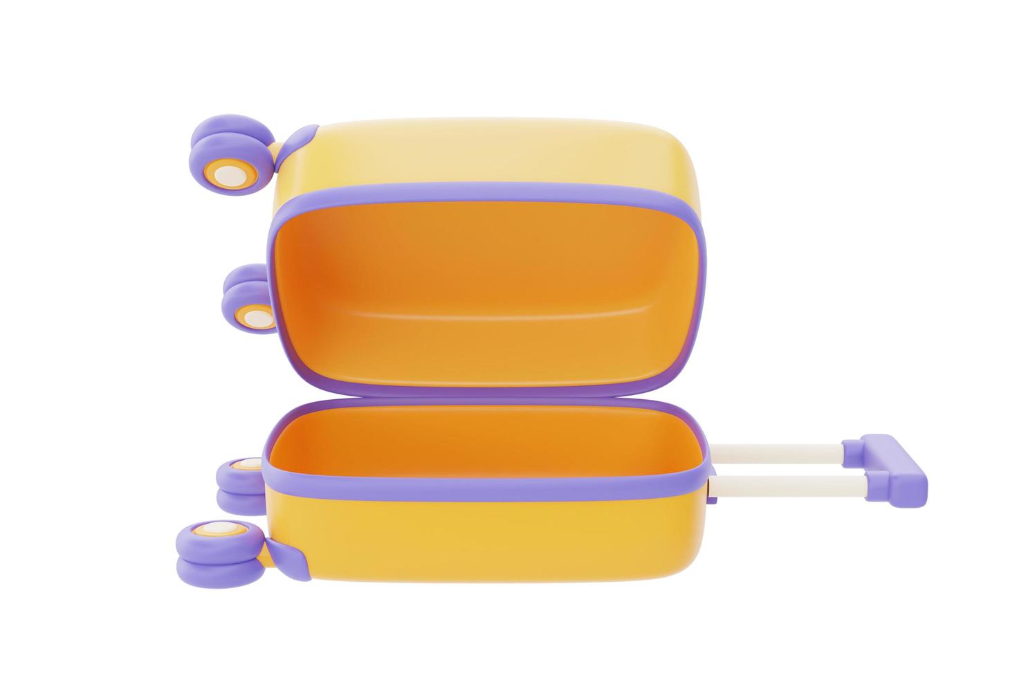 Open suitcase isolated on light background, holiday vacation, Time to travel, 3d rendering photo