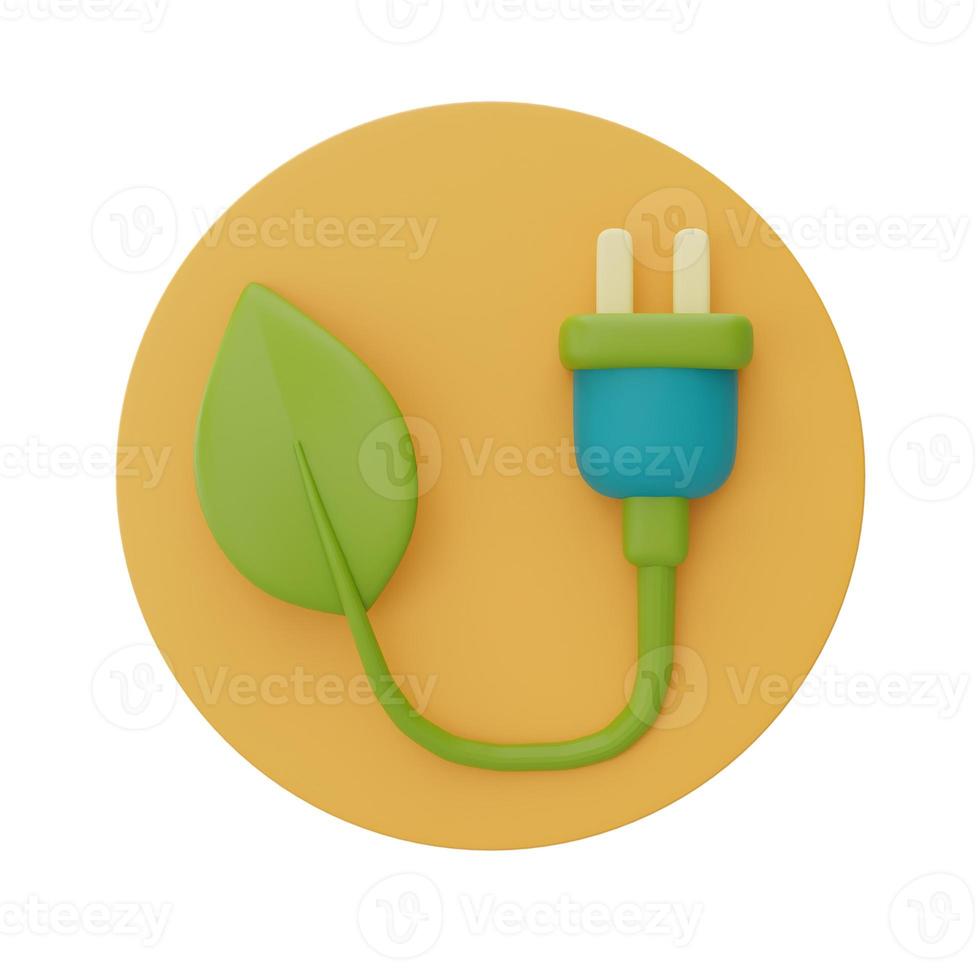 green leaf and power plug symbol, smart energy saving, Eco friendly, 3d rendering. photo