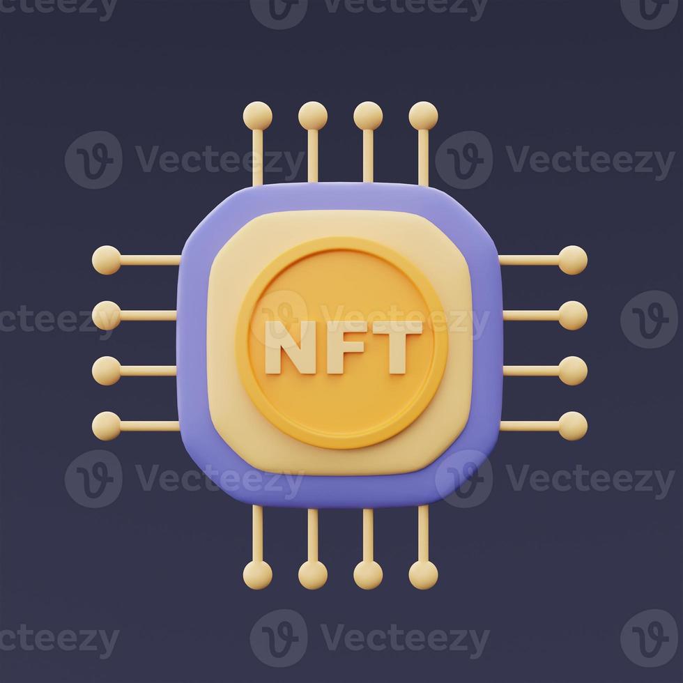 concepto de tokens no fungibles nft, arte criptográfico, tecnología de innovación, representación 3d. foto