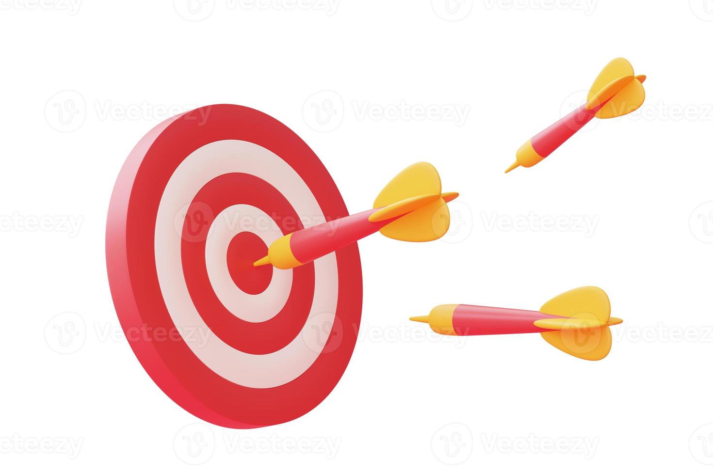 Dart arrow hit the center target of dartboard isolated on light backgound,Achieving the goal,success business strategy concept,minimal style,3d rendering. photo