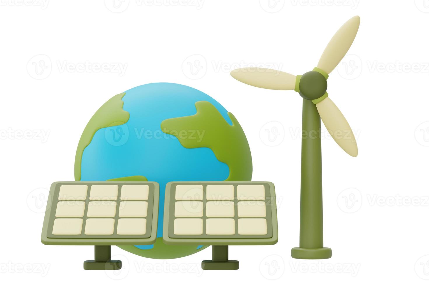 World globe with solar panels and wind turbine,World environment day,Alternative source of electricity,clean energy,3d rendering. photo