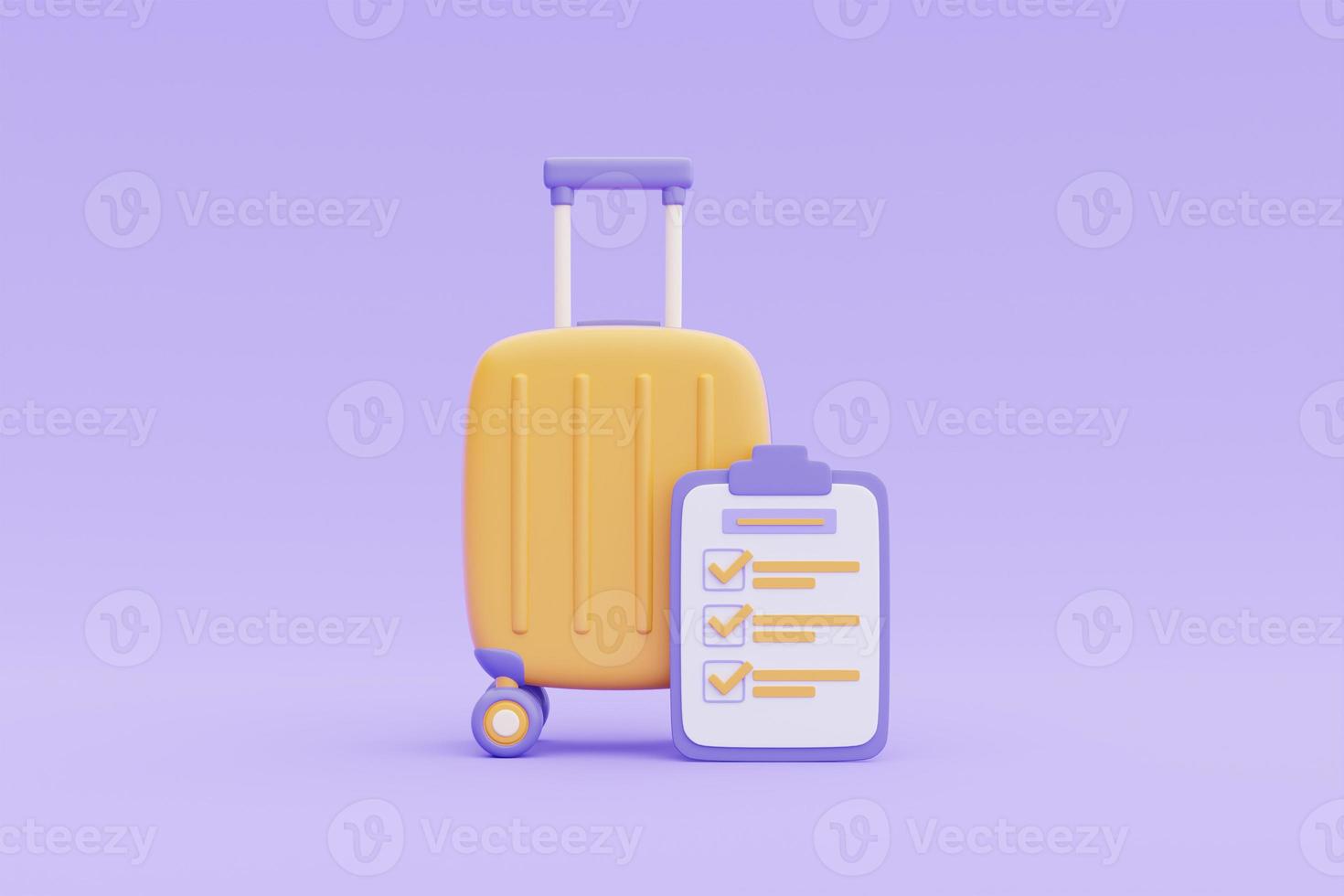 Tourism and travel plan to trip concept with yellow suitcase and checklist,Time to travel concept,holiday vacation,3d rendering photo