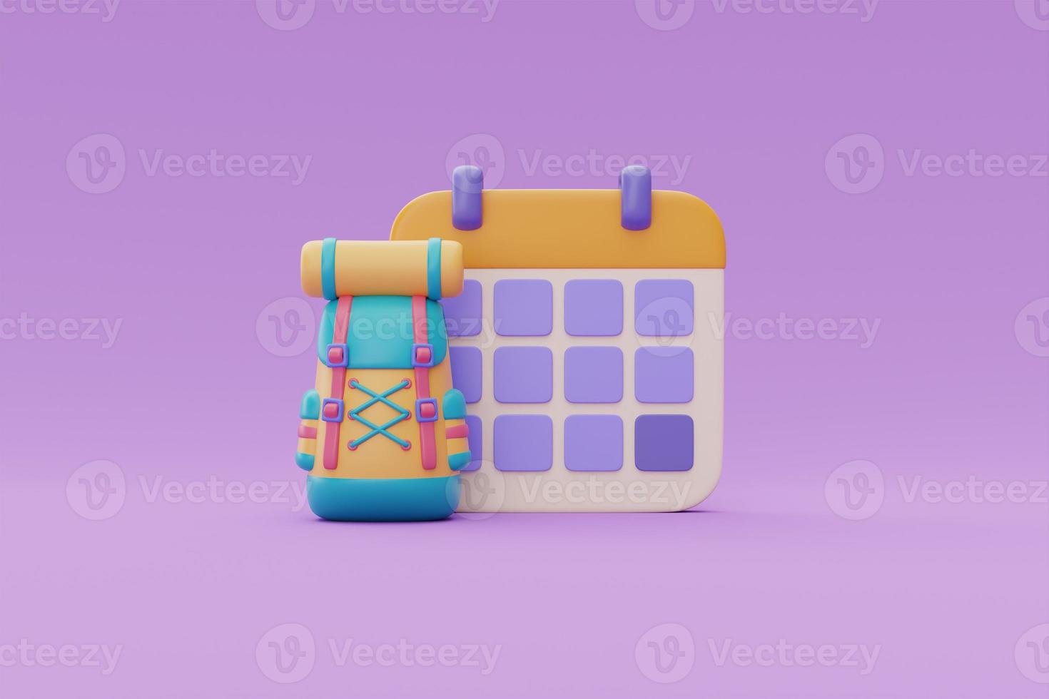Time to travel concept, Backpack with calendar, Tourism and travel plan to trip, 3d rendering photo