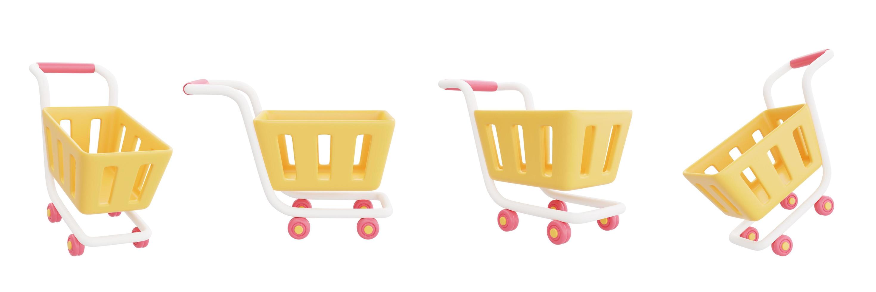 Set of 3d shopping carts isolated on white background, Great discount and sale promotion concept object collection, 3d rendering. photo