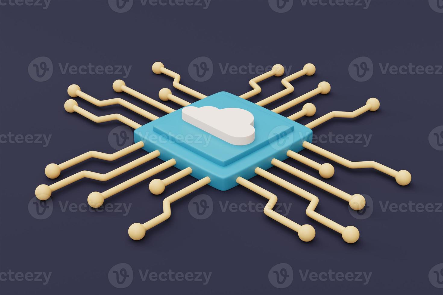 Cloud storage technology concept,with cloud symbol on a Microchip,minimal style.3d rendering. photo