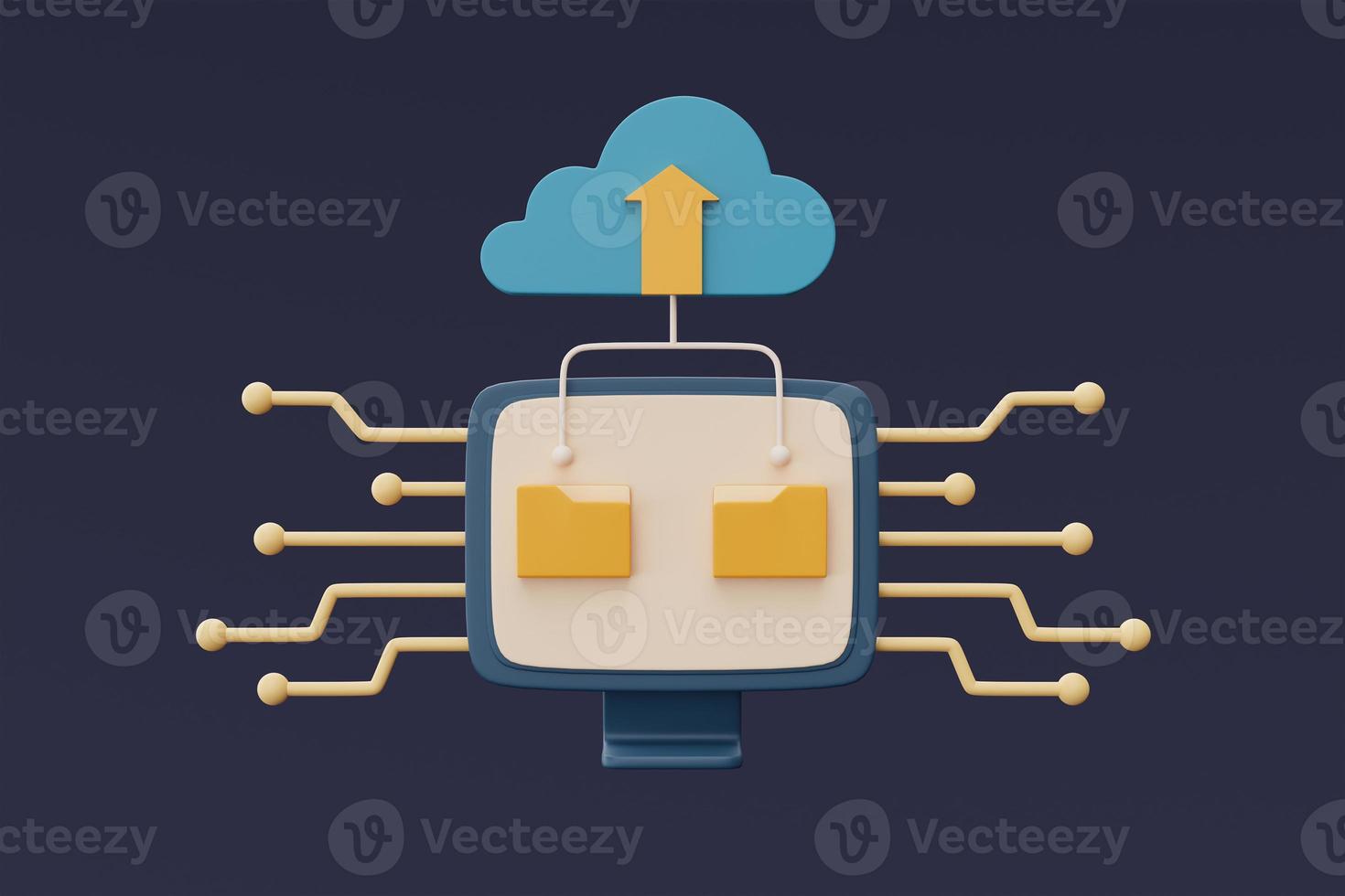 Cloud storage technology concept with blue cloud symbol and folder icon on computure ,online database,transfer data information,minimal style.3d rendering. photo