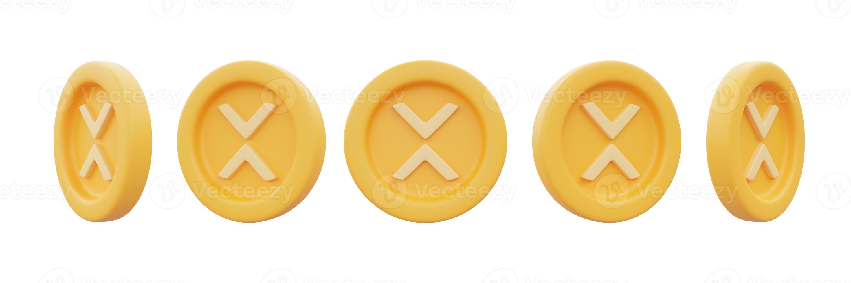 Set of golden Xrp coins isolated on white background,cryptocurrency,blockchain technology,minimal style.3d rendering. photo