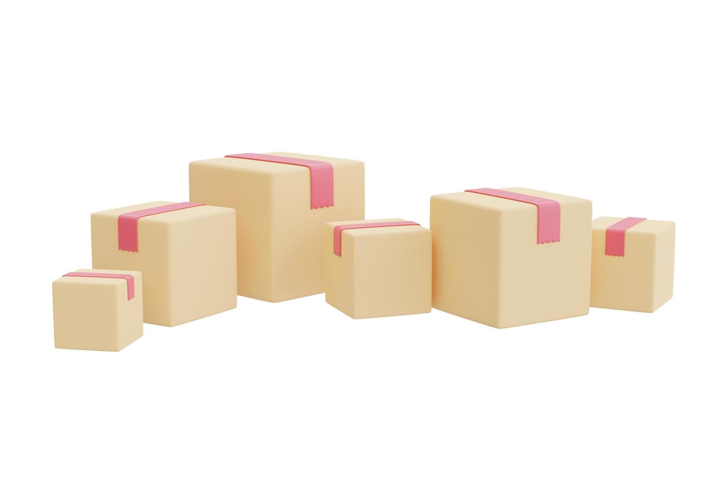 Parcel boxes isolated on white background, shopping and delivery object collection, 3d rendering. photo