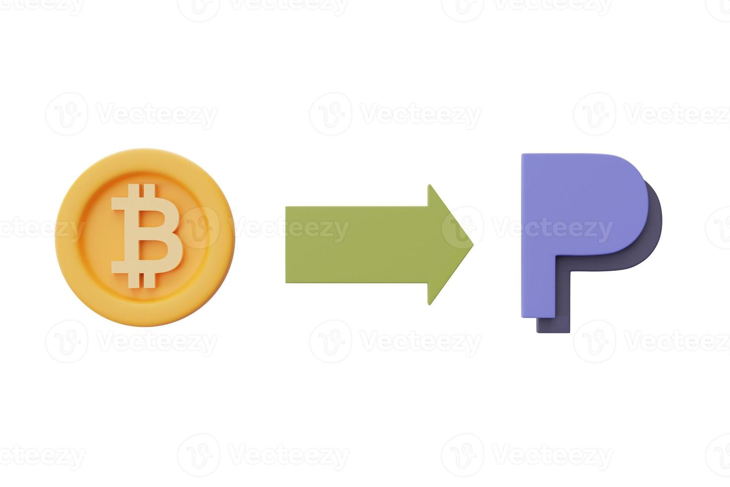 Transfer bitcoin to paypal,exchange Cryptocurrency,minimal style.3d rendering. photo