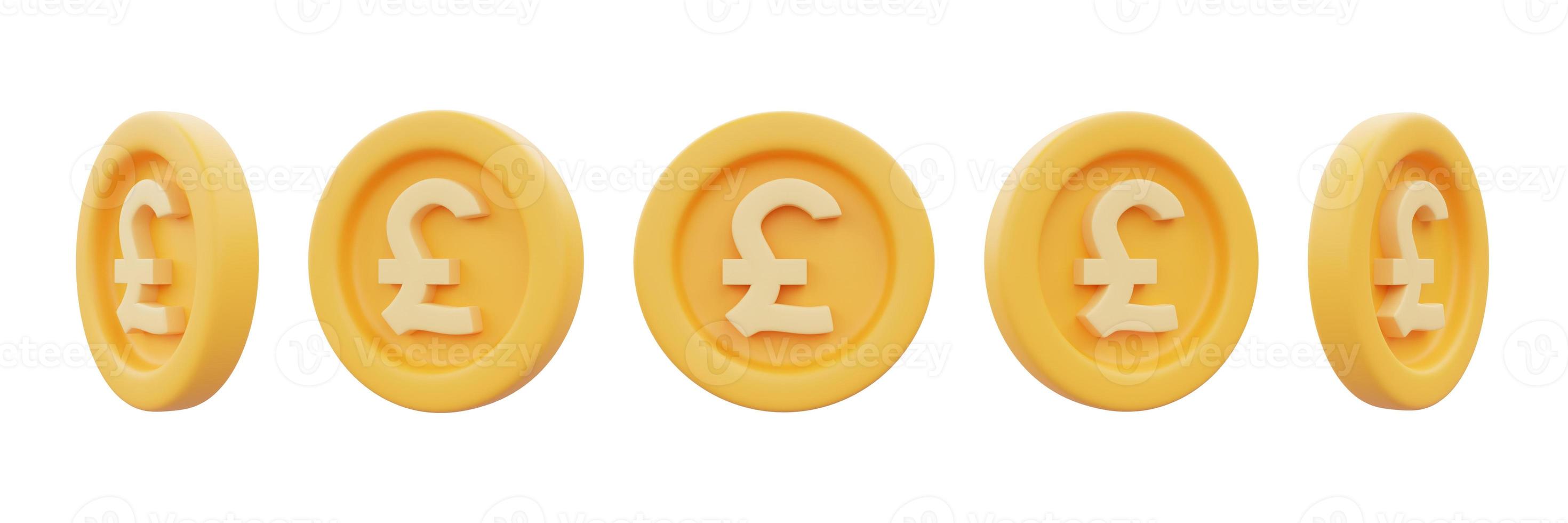 Set of golden coins with pound sign isolated on white background,Business,finance or currency exchange concept,minimal style.3d rendering. photo