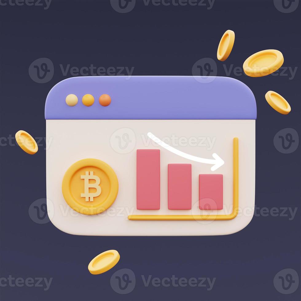 financial investment or cryptocurrency trends concept on screen with bitcoin coins, Business,blockchain technology services,minimal style.3d rendering. photo