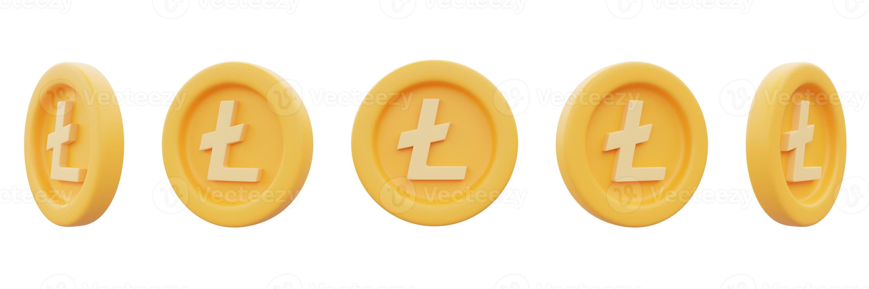 Set of golden Litecoin coins isolated on white background,cryptocurrency,blockchain technology,minimal style.3d rendering. photo