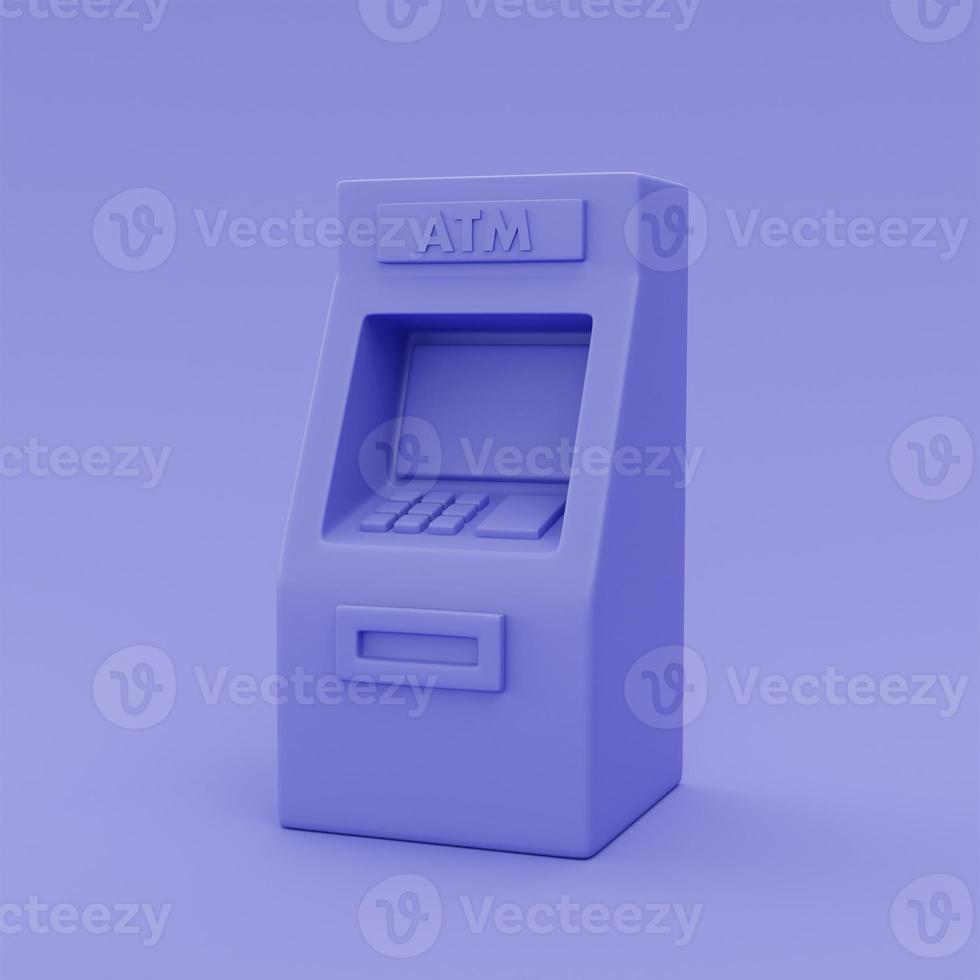 3d purple ATM machine,money transfer payment concept,minimal style,3d rendering. photo