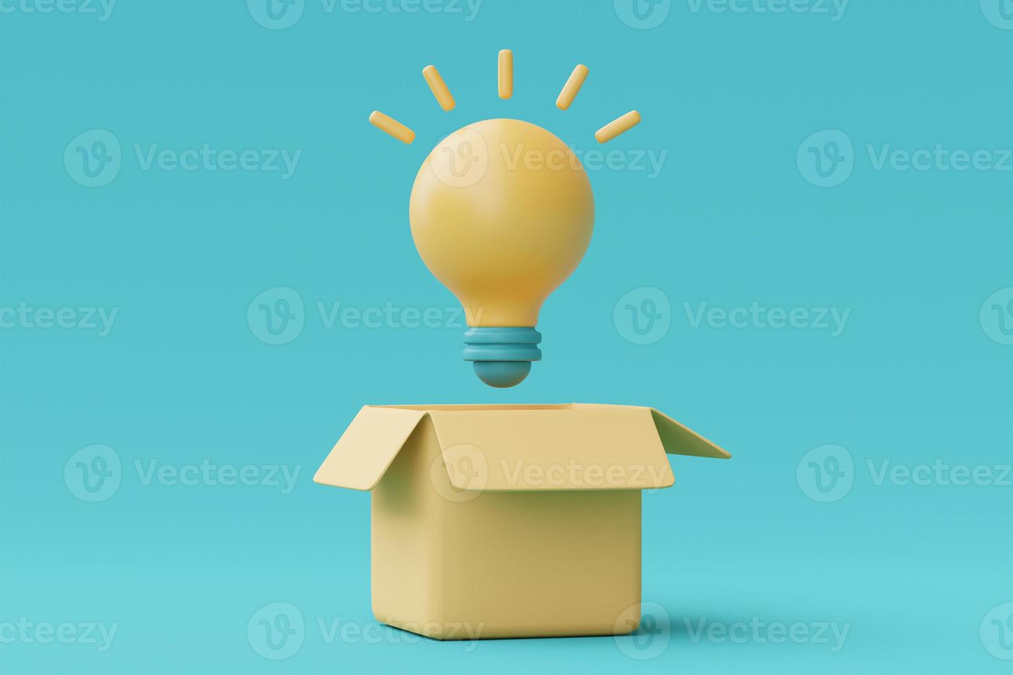 3d render glowing light bulb with box,Creative innovation and strategy analysis,minimal style,3d rendering. photo