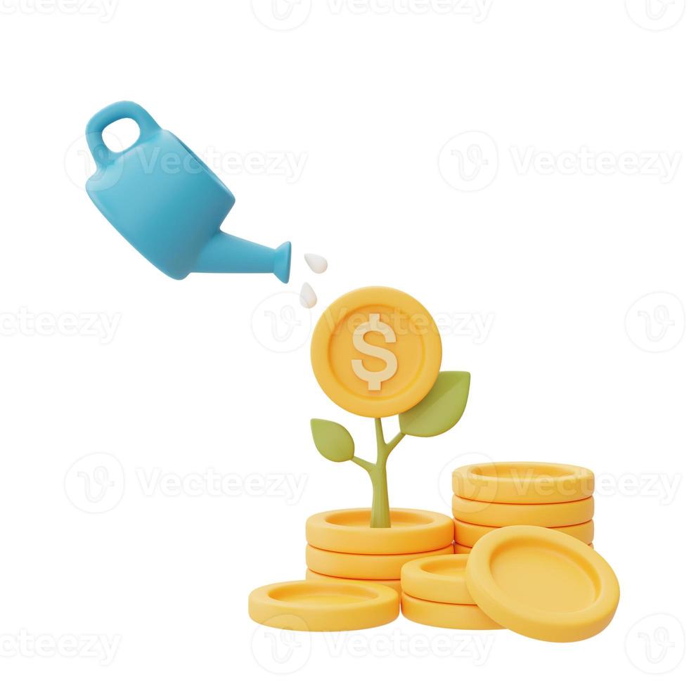 financial investments future income growth concept with dollar coin stacks and plant,saving money or interest increasing,3d rendering photo