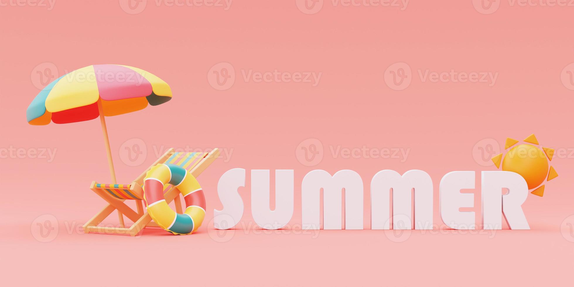 summer design with colorful summer beach elements,3d rendering. photo