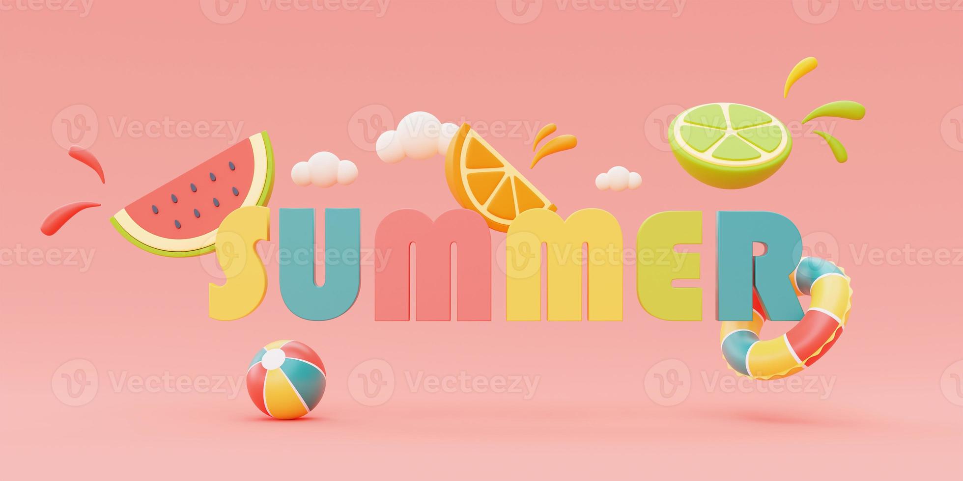 summer design with colorful summer beach elements,3d rendering. photo