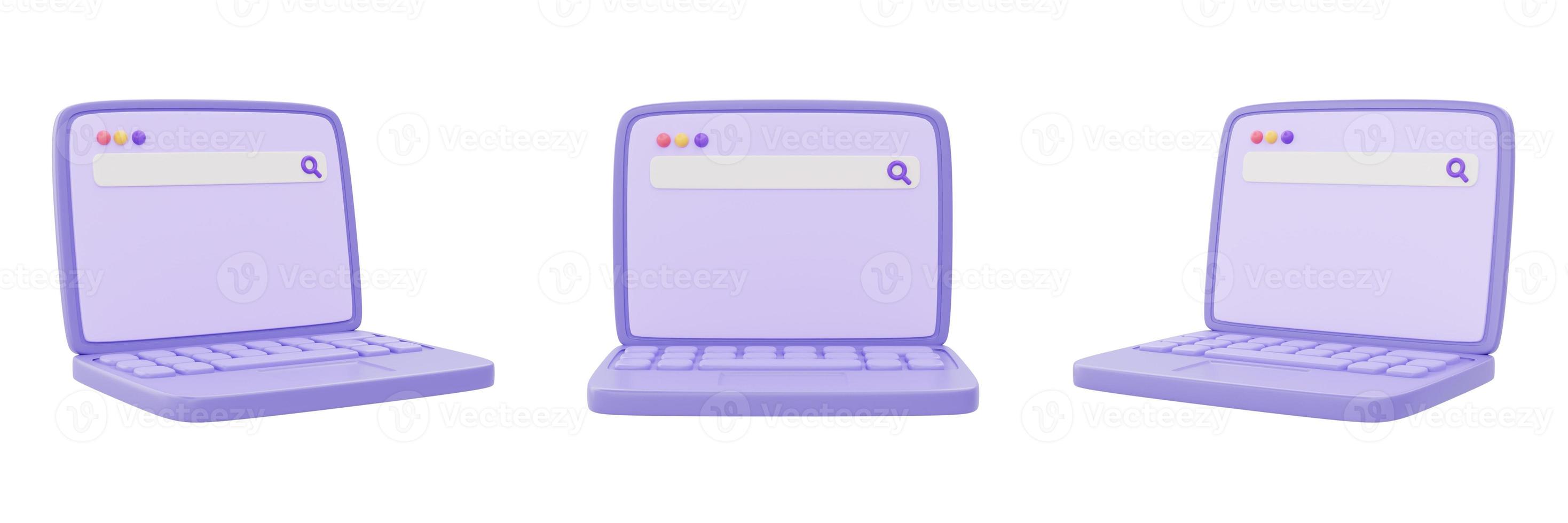 Set of purple computer labtop isolated on white background, Online shopping concept object collection, 3d rendering. photo