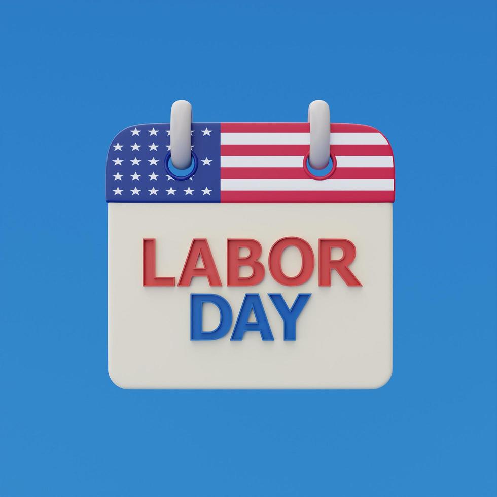 Happy labor day usa concept with calendar and construction tools on blue background, 3d rendering photo