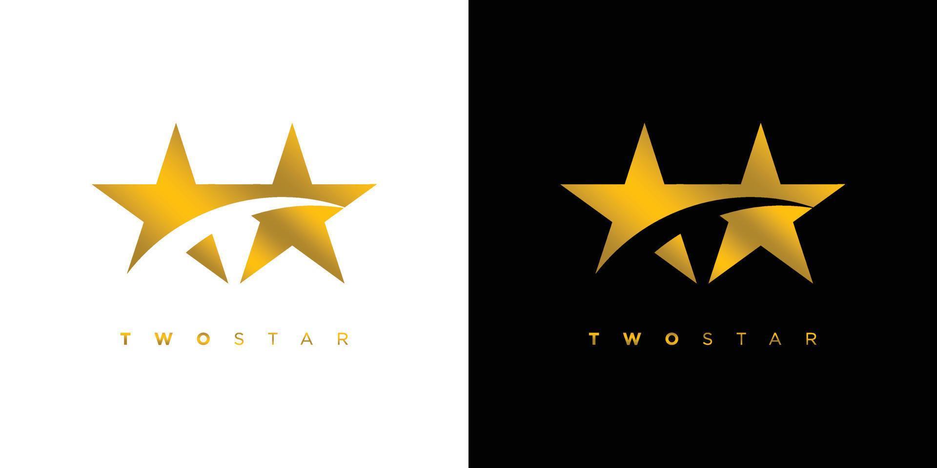 Modern and elegant gold two star logo design vector