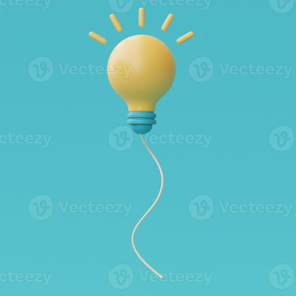 3d render yellow lightbulb floating isolate on blue background.minimal style,3d rendering. photo