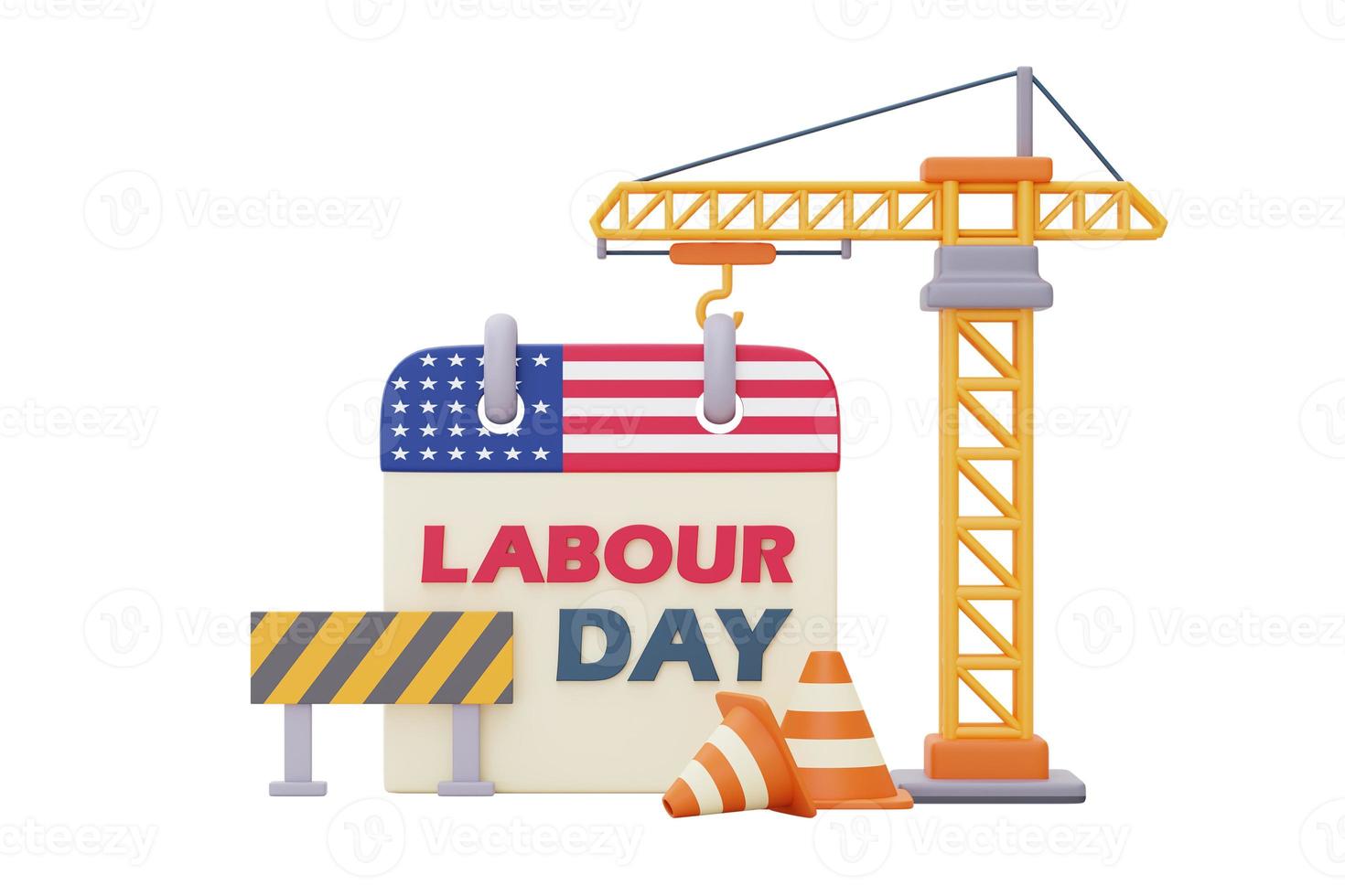 Labour day,calendar with american flag,Construction tools and equipment.3d rendering photo