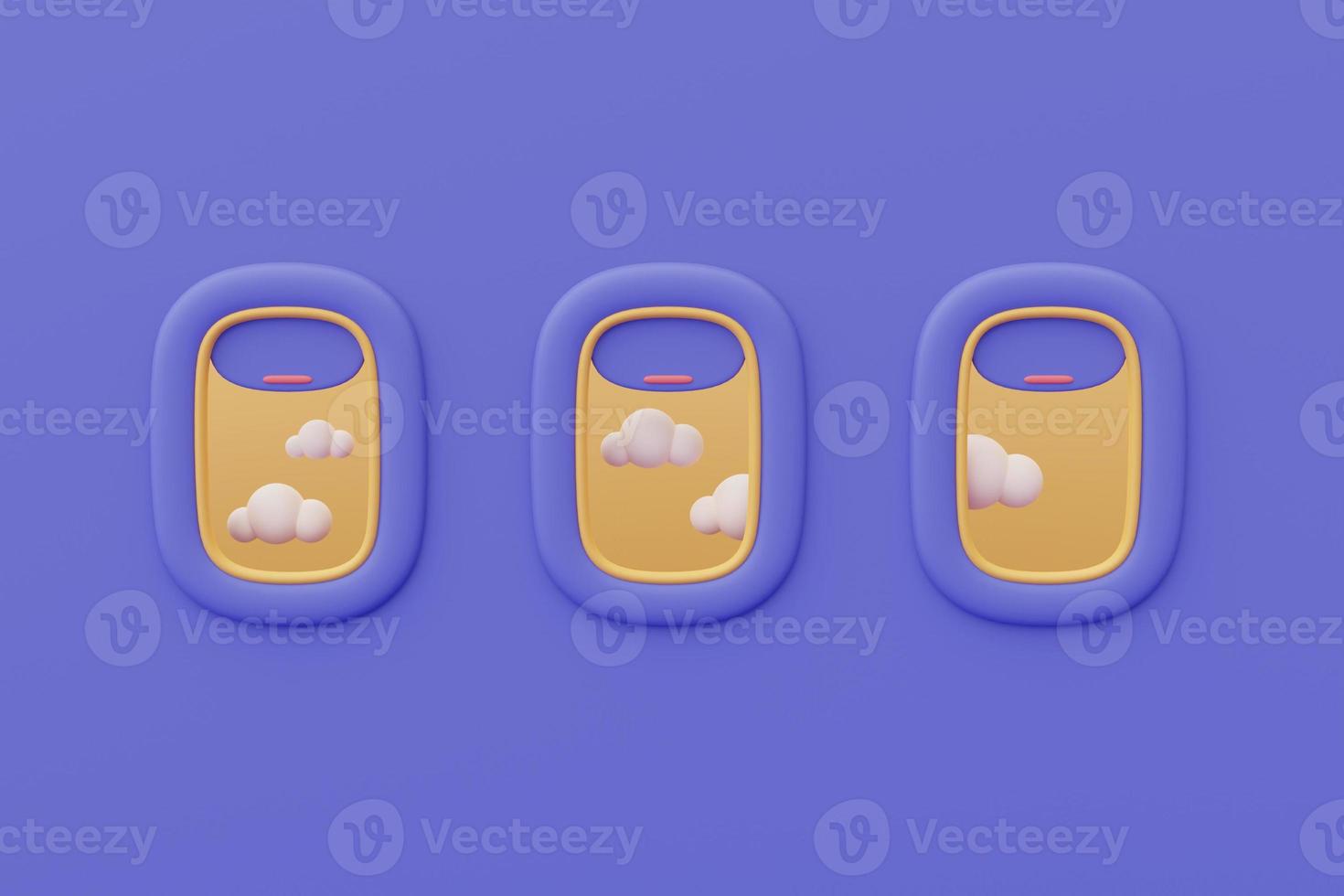 3d render of airplane window with cloude,Tourism and travel concept,holiday vacation.minimal style. photo