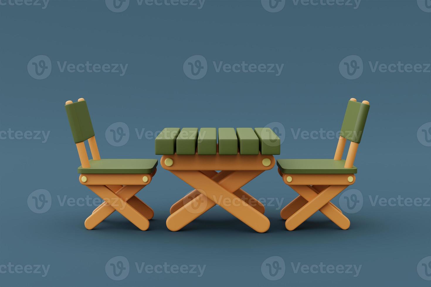 3d render of Wooden table isolated on blue background,Camping equipment,holiday vacation concept.minimal style.3d rendering. photo