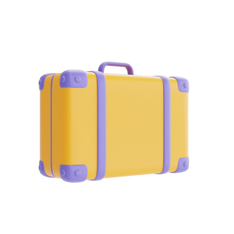 maleta amarilla aislada sobre fondo claro, vacaciones, tiempo para viajar, renderizado 3d foto