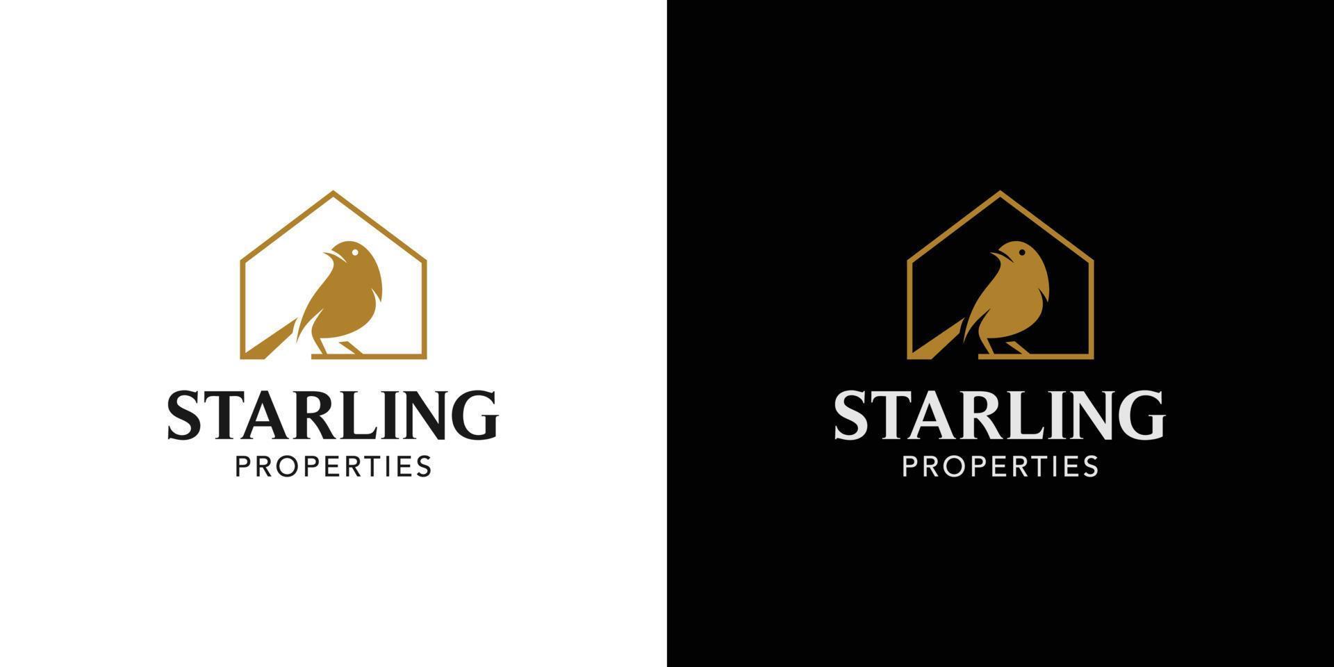 combinación moderna y elegante del diseño del logotipo de la vivienda del icono de starling 2 vector