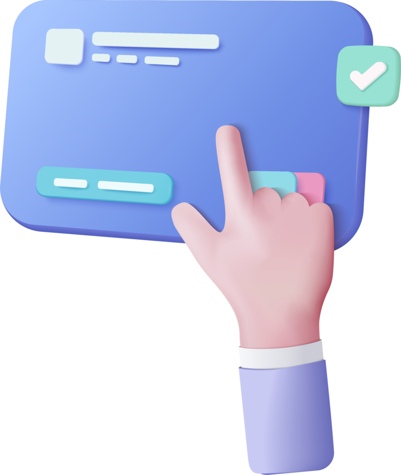 3D hand som håller kreditkort isolerad på bakgrunden. affärshand som använder håll fakturaräkningskostnader under kreativt lösningskoncept i 3d. papperskvitto för shopping i butik png