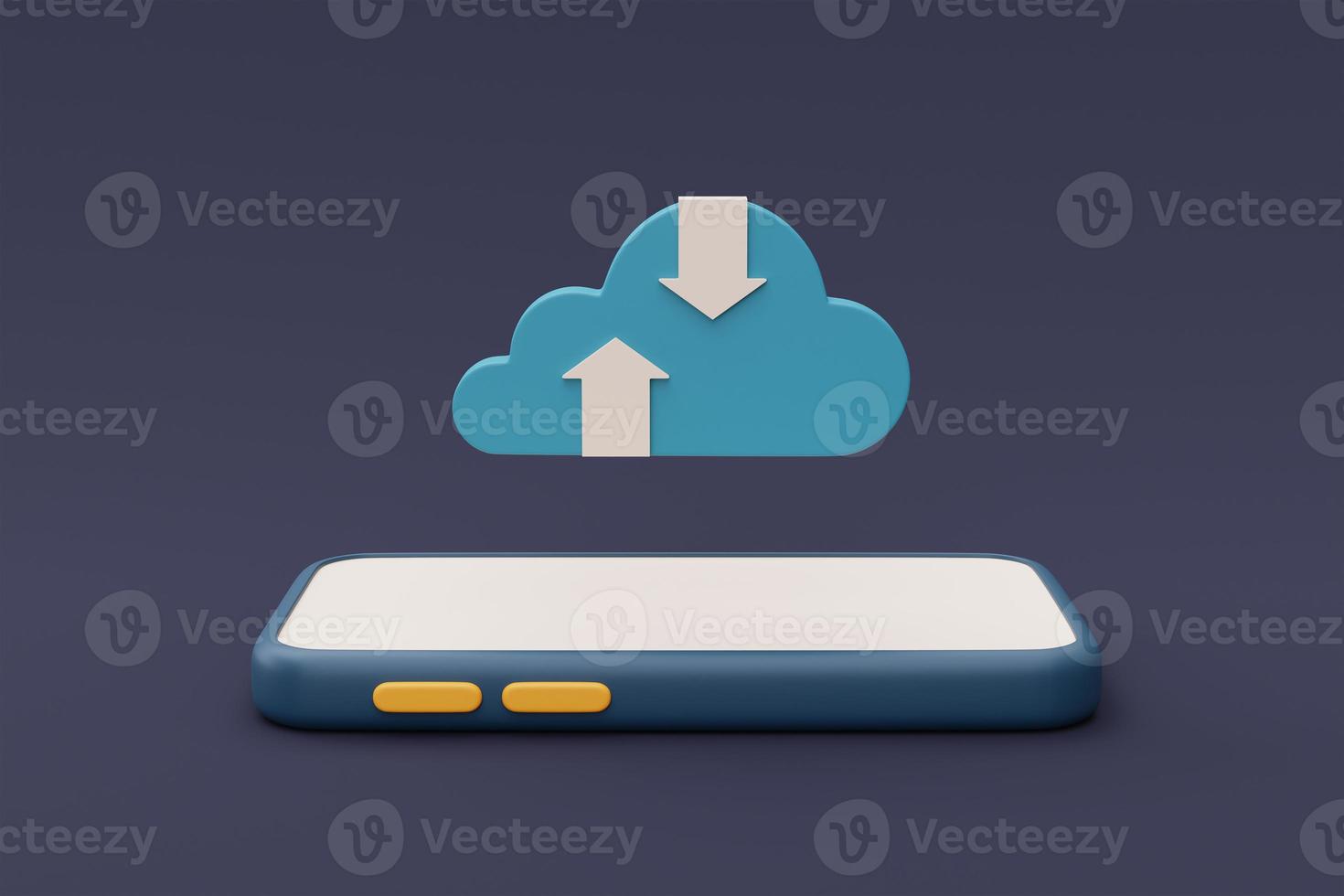 concepto de tecnología de almacenamiento en la nube, símbolo de nube azul con teléfono inteligente, base de datos en línea, información de datos de transferencia, estilo mínimo. Representación 3d. foto