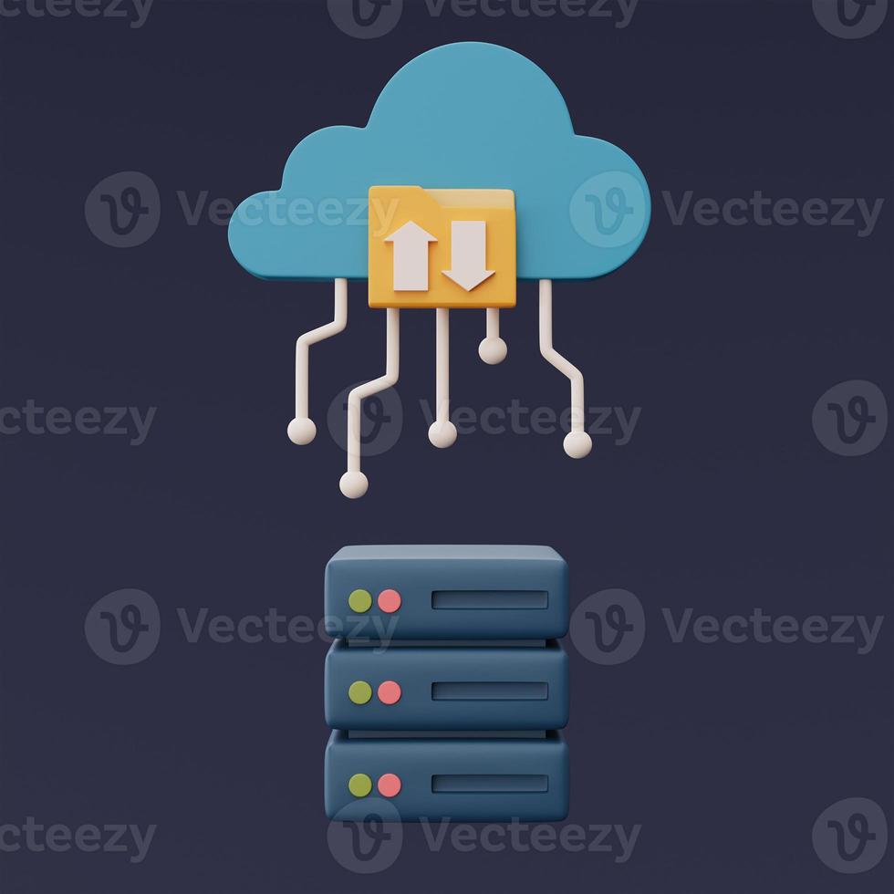 Cloud storage technology concept with Server racks and blue cloud symbol,online database,transfer data information,minimal style.3d rendering. photo