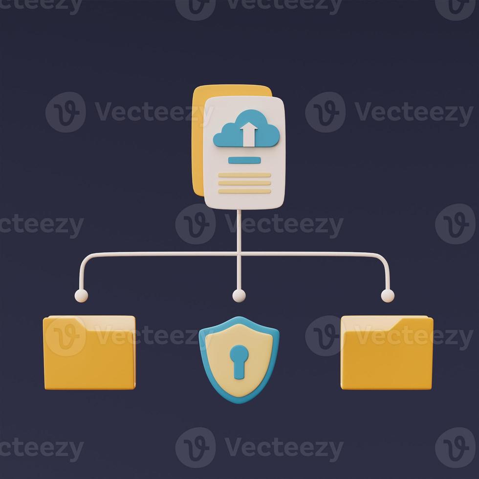 Cloud storage technology concept with document and folder icon,cloud data protection systems,online database,transfer data information,minimal style.3d rendering. photo