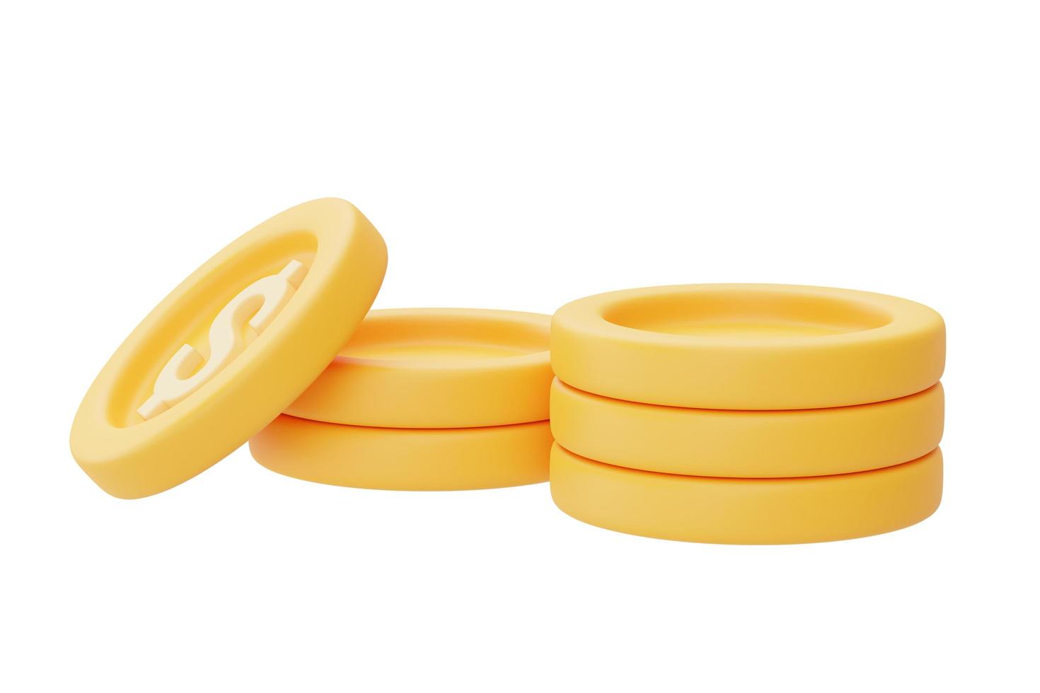 Render 3D de pila de monedas de oro aislado sobre fondo claro. Estilo minimalista. Representación 3D. foto