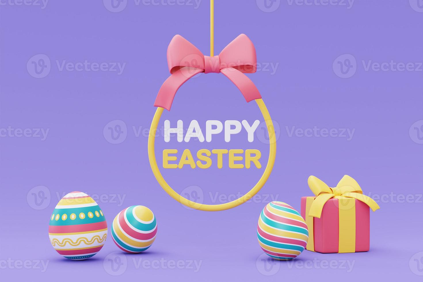 Happy Easter with colorful easter eggs,International Spring Celebration,minimal style,3d rendering. photo