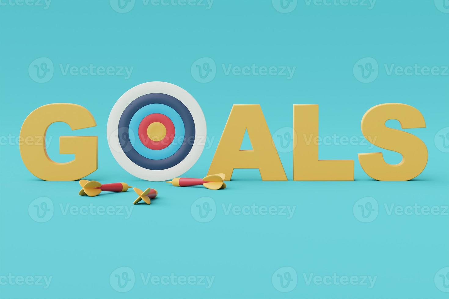 Dartboard and dart arrows with words GOALS,Achieving the goal,success business strategy concept,minimal style,3d rendering. photo