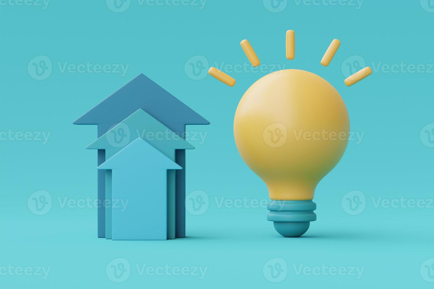 3d render glowing light bulb with up arrows,Creative innovation and strategy analysis,minimal style,3d rendering. photo