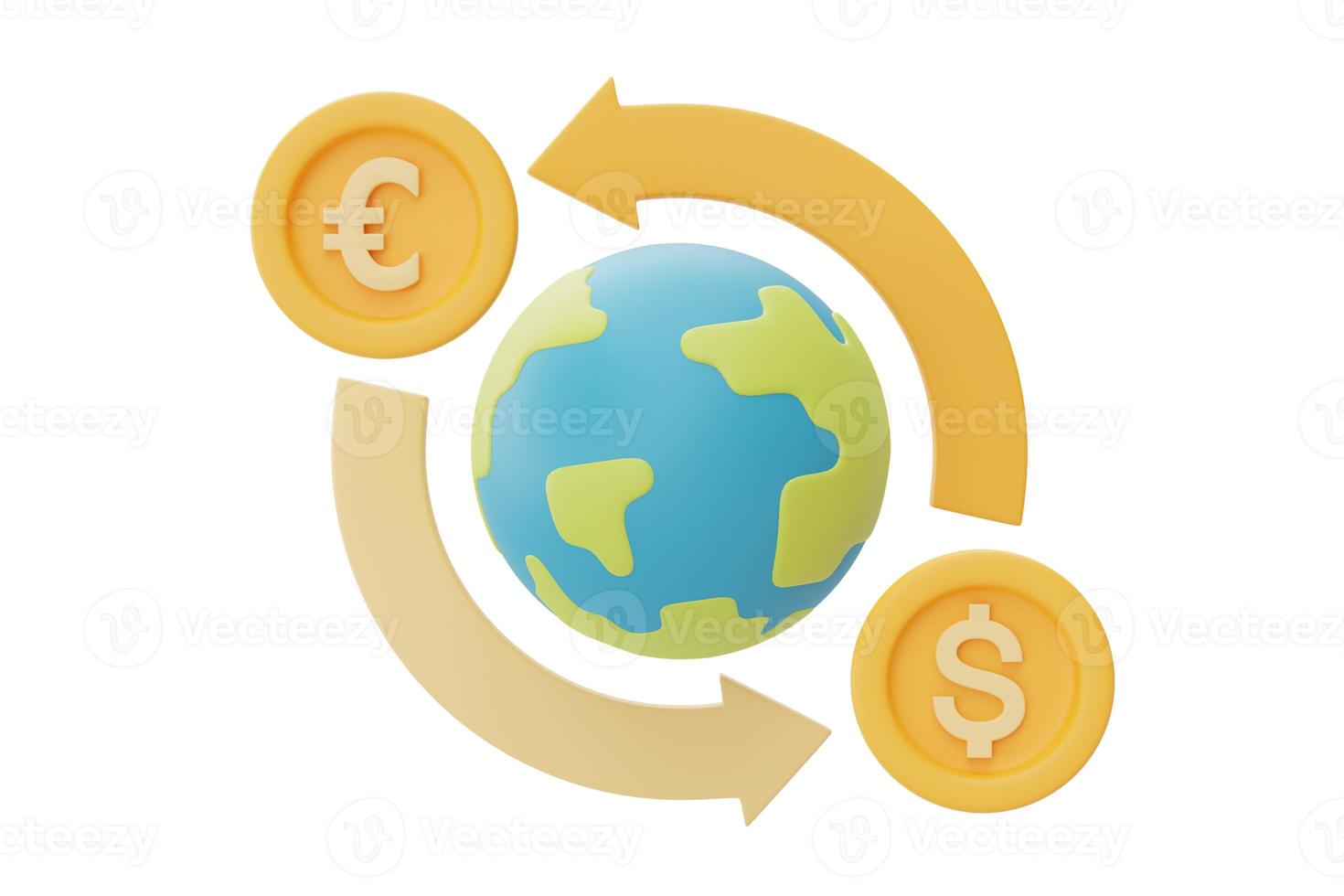 Business, finance or currency exchange concept,Globe with pound,dollar coin and arrow,Digital payment,currency rate increase statistic,3d rendering photo