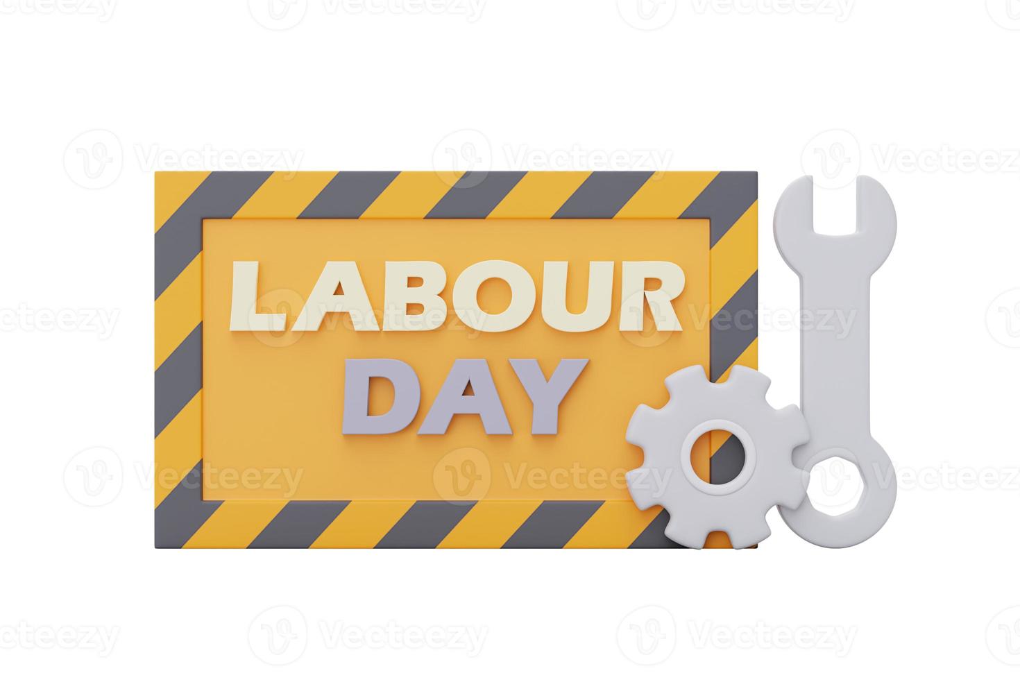 Happy labour day,Under construction sign with wrench and gear,Construction tools.3d rendering photo