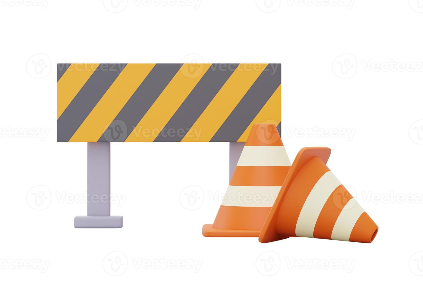 Under construction sign with traffic cone,Construction tools and equipment,Happy labour day.3d rendering photo